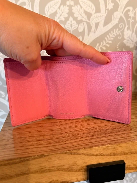 Balenciaga Micro Wallet Smooth Pink Leather Trifold w Coin Pocket Card Slots EUC - Picture 14 of 17